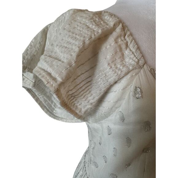 NAOO Nation Ak White Maxi Dress Peasant Boho Eyelet Tiered Shimmer Size M - Picture 6 of 8